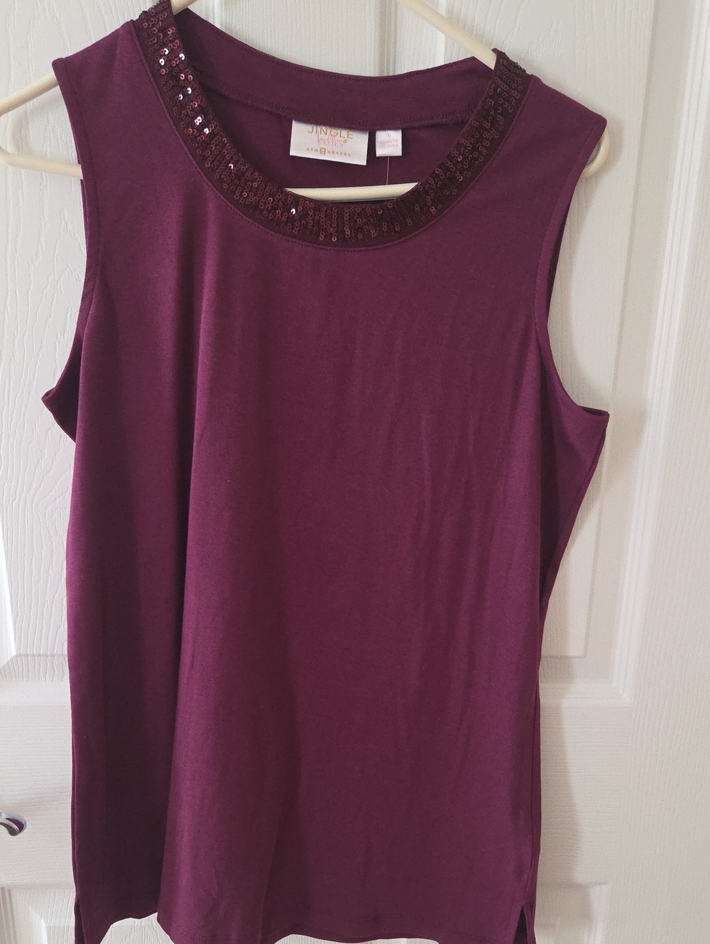 Burgundy Sleeveless Sequin-Trim Tank Top